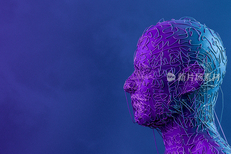 3D Wired Shape Cyborg Head，人工智能概念